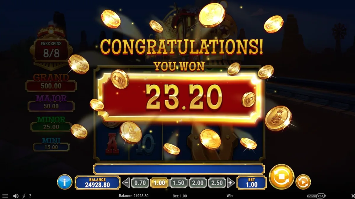 Tampilan visual slot Track’n Gold dengan tema kereta api Wild West