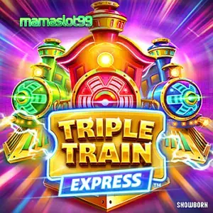 Tampilan visual neon cyberpunk dari permainan slot Triple Train Express